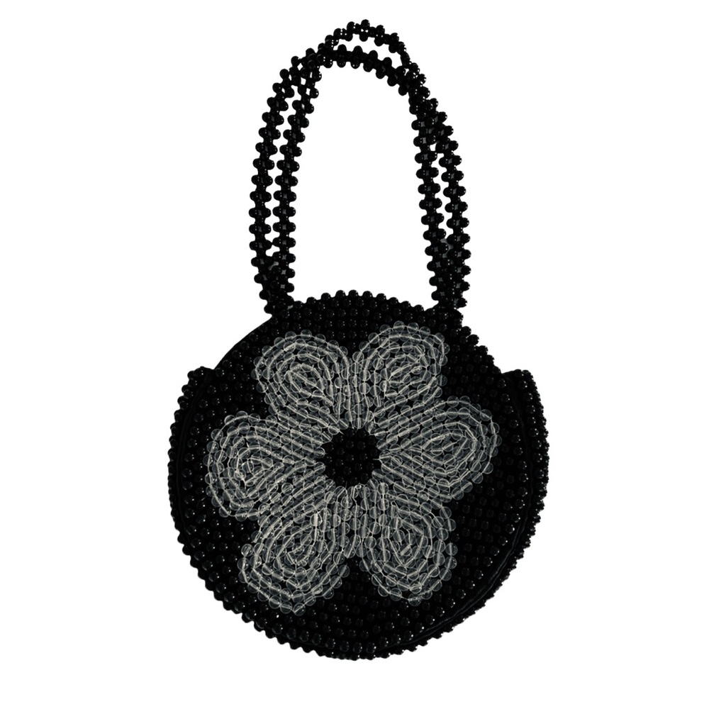 Beaded bag Round retro Flower black geometric